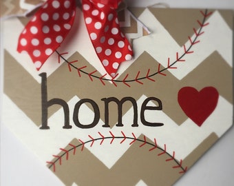 Baseball decor, door hanger, home base, baseball front door hanger