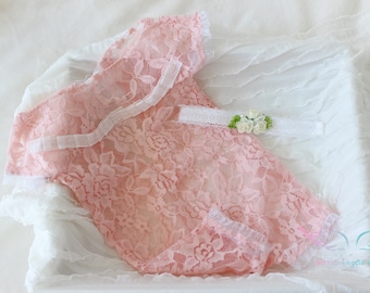 Babysparkdräkt för flicka, spetsoutfit för nyfödd, babysparkdräkt, babyshowerpresent, babysparkdräktset i spets, fotorekvisita för nyfödd
