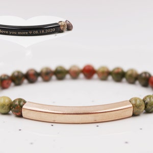Custom Engraved Bracelet, Unakite Bracelet, Gemstone Beaded Bracelet, Beaded Bracelet, Customized Bracelet, Personalized Bracelet