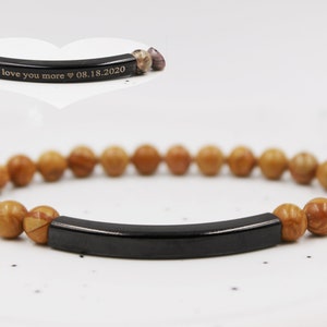 Custom Engraved Bracelet, Wood Jasper Bracelet, Gemstone Beaded Bracelet, Beaded Bracelet, Customized Bracelet, Personalized Bracelet