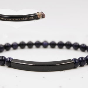 Custom Engraved Bracelet, Blue Sand Stone Bracelet, Gemstone Beaded Bracelet, Beaded Bracelet, Customized Bracelet, Personalized Bracelet