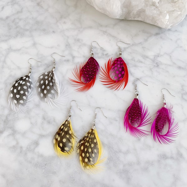 Feather earring,Polka dot feather earrings,Peacock feather earrings,Natural earrings