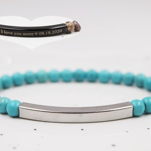 Custom Engraved Bracelet, Blue Howlite Bracelet, Gemstone Beaded Bracelet, Beaded Bracelet, Customized Bracelet, Personalized Bracelet