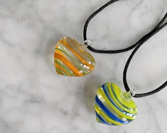 Glass heart necklace, pressed flower necklace,Murano necklace,flower heart pendant,glass blown heart necklace