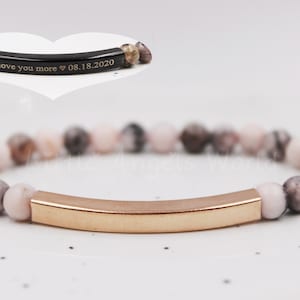 Custom Engraved Bracelet, Pink Zebra Jasper Bracelet, Gemstone Beaded Bracelet, Beaded Bracelet, Customized Bracelet, Personalized Bracelet