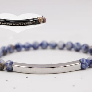 Custom Engraved Bracelet, Blue Sodalite Bracelet, Gemstone Beaded Bracelet, Beaded Bracelet, Customized Bracelet, Personalized Bracelet