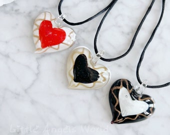 Glass heart necklace, pressed flower necklace,Murano necklace,flower heart pendant,glass blown heart necklace
