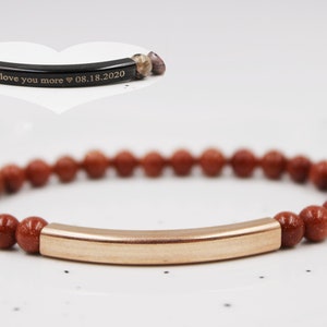 Custom Engraved Bracelet, Gold Sand Stone Bracelet, Gemstone Beaded Bracelet, Beaded Bracelet, Customized Bracelet, Personalized Bracelet