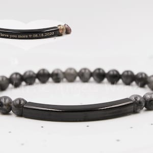 Custom Engraved Bracelet, Black Labradorite Bracelet, Gemstone Beaded Bracelet, Beaded Bracelet, Customized Bracelet, Personalized Bracelet