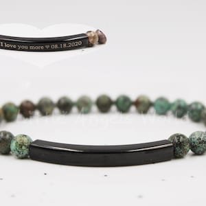 Custom Engraved Bracelet, African Turquoise Bracelet, Gemstone Beaded Bracelet, Beaded Bracelet, Customized Bracelet, Personalized Bracelet