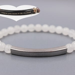 Custom Engraved Bracelet, White Jade Bracelet, Gemstone Beaded Bracelet, Beaded Bracelet, Customized Bracelet, Personalized Bracelet