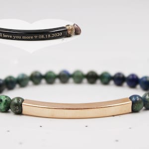 Custom Engraved Bracelet, Azurite Malachite Bracelet, Gemstone Beaded Bracelet, Beaded Bracelet, Customized Bracelet, Personalized Bracelet