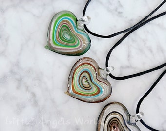 Glass heart necklace, pressed flower necklace,Murano necklace,flower heart pendant,glass blown heart necklace