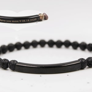 Custom Engraved Bracelet, Black Lava Bracelet, Gemstone Beaded Bracelet, Beaded Bracelet, Customized Bracelet, Personalized Bracelet