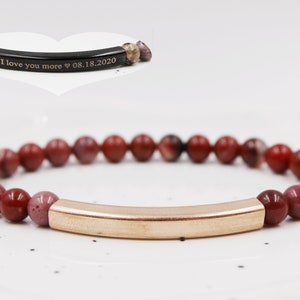 Custom Engraved Bracelet, Brecciated Jasper Bracelet, Gemstone Beaded Bracelet, Beaded Bracelet, Customized Bracelet, Personalized Bracelet