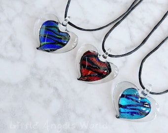 Glass heart necklace, pressed flower necklace,Murano necklace,flower heart pendant,glass blown heart necklace