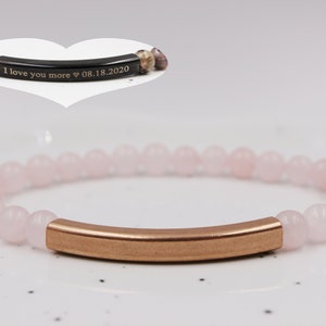 Custom Engraved Bracelet, Rose Quartz Bracelet, Gemstone Beaded Bracelet, Beaded Bracelet, Customized Bracelet, Personalized Bracelet