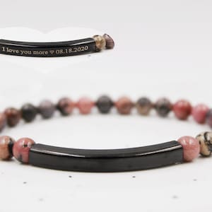 Custom Engraved Bracelet, Rhodonite Bracelet, Gemstone Beaded Bracelet, Beaded Bracelet, Customized Bracelet, Personalized Bracelet
