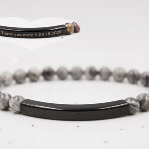 Custom Engraved Bracelet, Grey Picture Jasper Bracelet, Gemstone Beaded Bracelet, Beaded Bracelet, Customized Bracelet,Personalized Bracelet