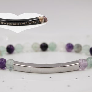 Custom Engraved Bracelet, Fluorite Bracelet, Gemstone Beaded Bracelet, Beaded Bracelet, Customized Bracelet, Personalized Bracelet