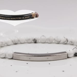 Custom Engraved Bracelet, White Howlite Bracelet, Gemstone Beaded Bracelet, Beaded Bracelet, Customized Bracelet, Personalized Bracelet
