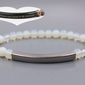 Custom Engraved Bracelet, Opalite Bracelet, Gemstone Beaded Bracelet, Beaded Bracelet, Customized Bracelet, Personalized Bracelet