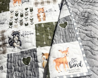 Baby Boy Quilt Handmade |Woodland Theme | Forest Animals| Crib Bedding |Nursery Decor |woodland Baby Blanket| Baby Gift|Ready to Ship