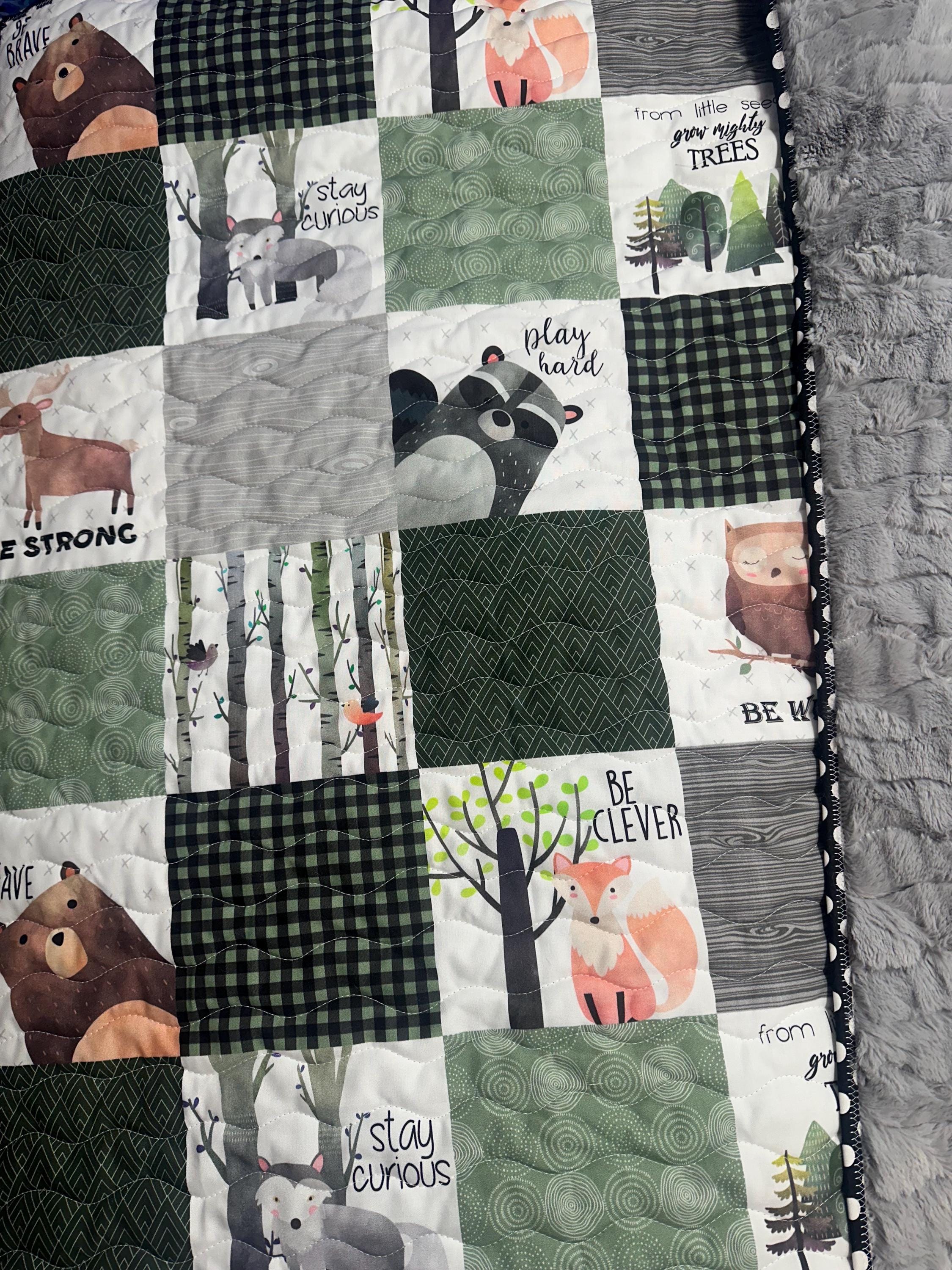 Baby Boy Quilt Handmade| Woodland Theme| Forest Animals| Baby Gift| Nursery Decor| Crib Bedding