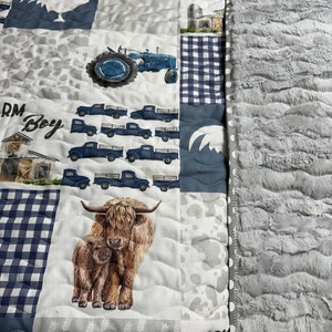 Baby Boy Quilt HandmadeHighland Cow Farm Theme Crib BeddingNursery Decor Handmade Baby Gift image 2