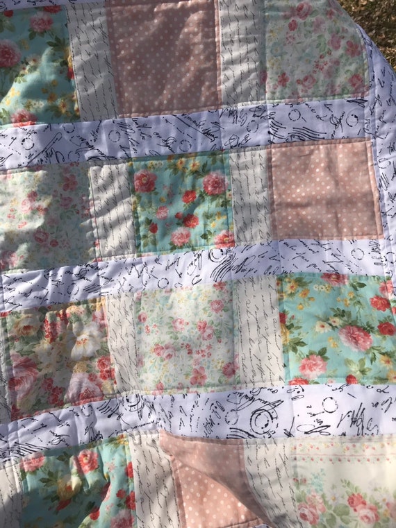 Vintage Baby Girl Quilt Handmade Cottage Chic Crib Bedding Etsy