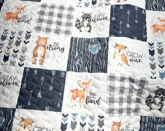 Baby Boy Quilt Handmade |Woodland Theme |Crib Bedding |Nursery Decor |Handmade Baby Blanket|Shower Gift| Baby Gift