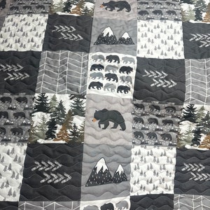 Baby Boy Quilt| Handmade| Adventure Theme |Rustic Theme| Crib Bedding| Nursery Decor| Baby Gift |Bears| Mountains