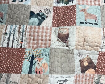 Baby Quilt| Handmade| Gender Neutral| Woodland Theme| Forest Animals| Baby Gift| Nursery Decor| Crib Bedding