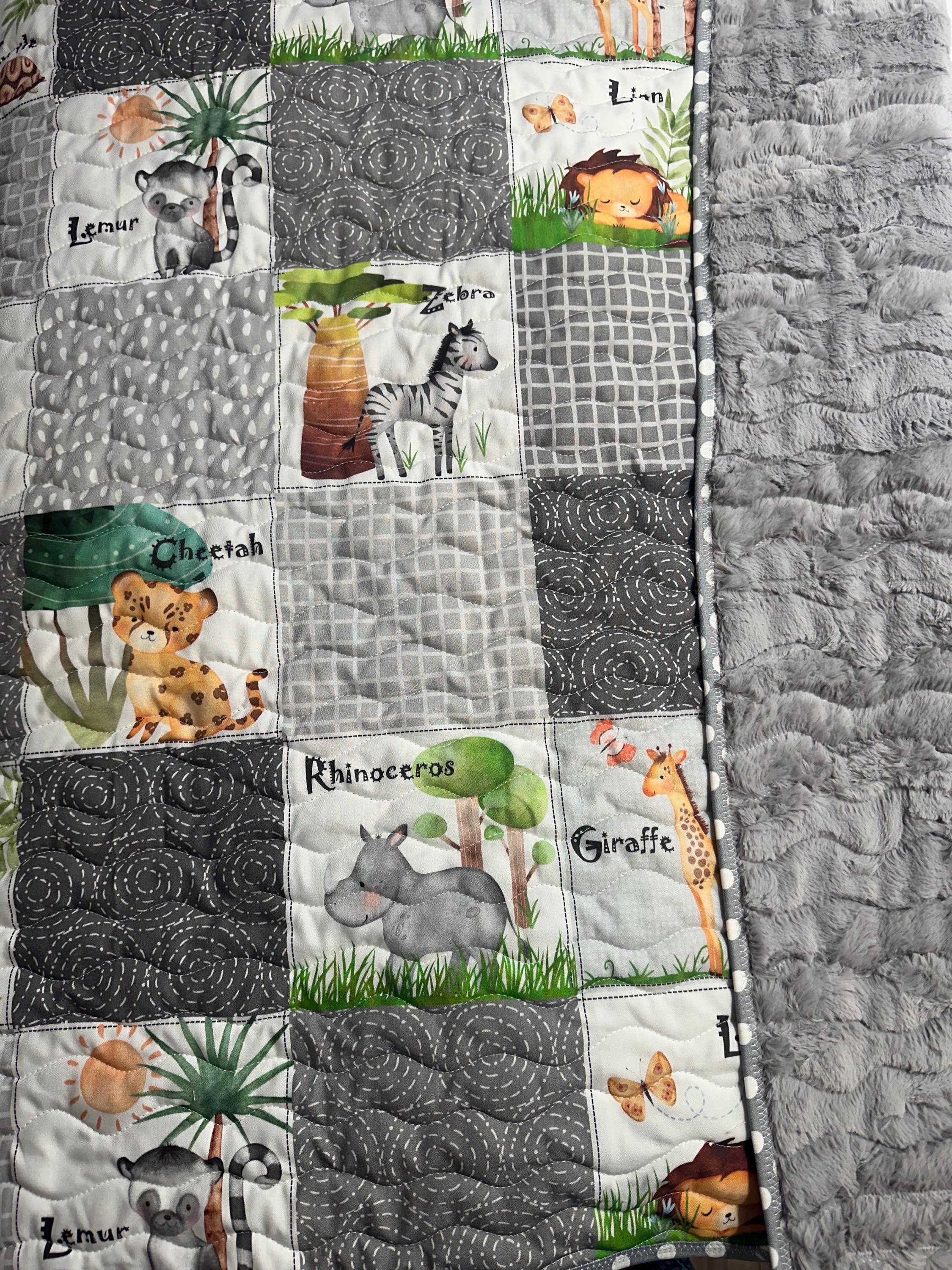 Baby Boy Quilt| Handmade| Safari Theme| Jungle Animals| Zoo Animals ...
