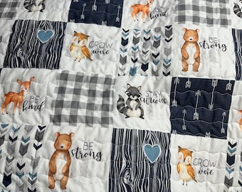 Baby Boy Quilt Handmade |Woodland Theme |Crib Bedding |Nursery Decor |Handmade Baby Blanket|Shower Gift| Baby Gift