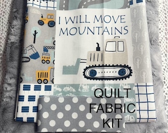 Baby Boy FABRIC Kit| DIY Quilt KIT| Construction Theme Kit |Heavy Equipment Kit| Dump Trucks|Bulldozers| Crib Bedding Kit| Baby Blanket Kit