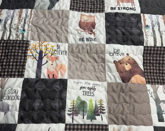 Baby Boy Quilt Handmade| Woodland Theme| Forest Animals| Baby Gift| Nursery Decor| Crib Bedding