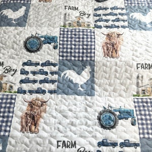 Baby Boy Quilt HandmadeHighland Cow Farm Theme Crib BeddingNursery Decor Handmade Baby Gift image 1