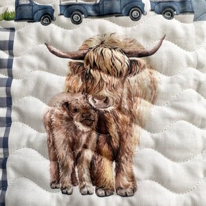 Baby Boy Quilt HandmadeHighland Cow Farm Theme Crib BeddingNursery Decor Handmade Baby Gift image 3