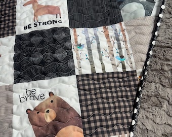 Baby Boy Quilt Handmade| Woodland Theme| Forest Animals| Baby Gift| Nursery Decor| Crib Bedding