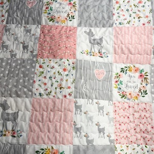 Baby Girl Quilt Handmade|Woodland Theme| Nursery Decor| Baby Shower Gift| Crib Bedding| Handmade Baby Blanket