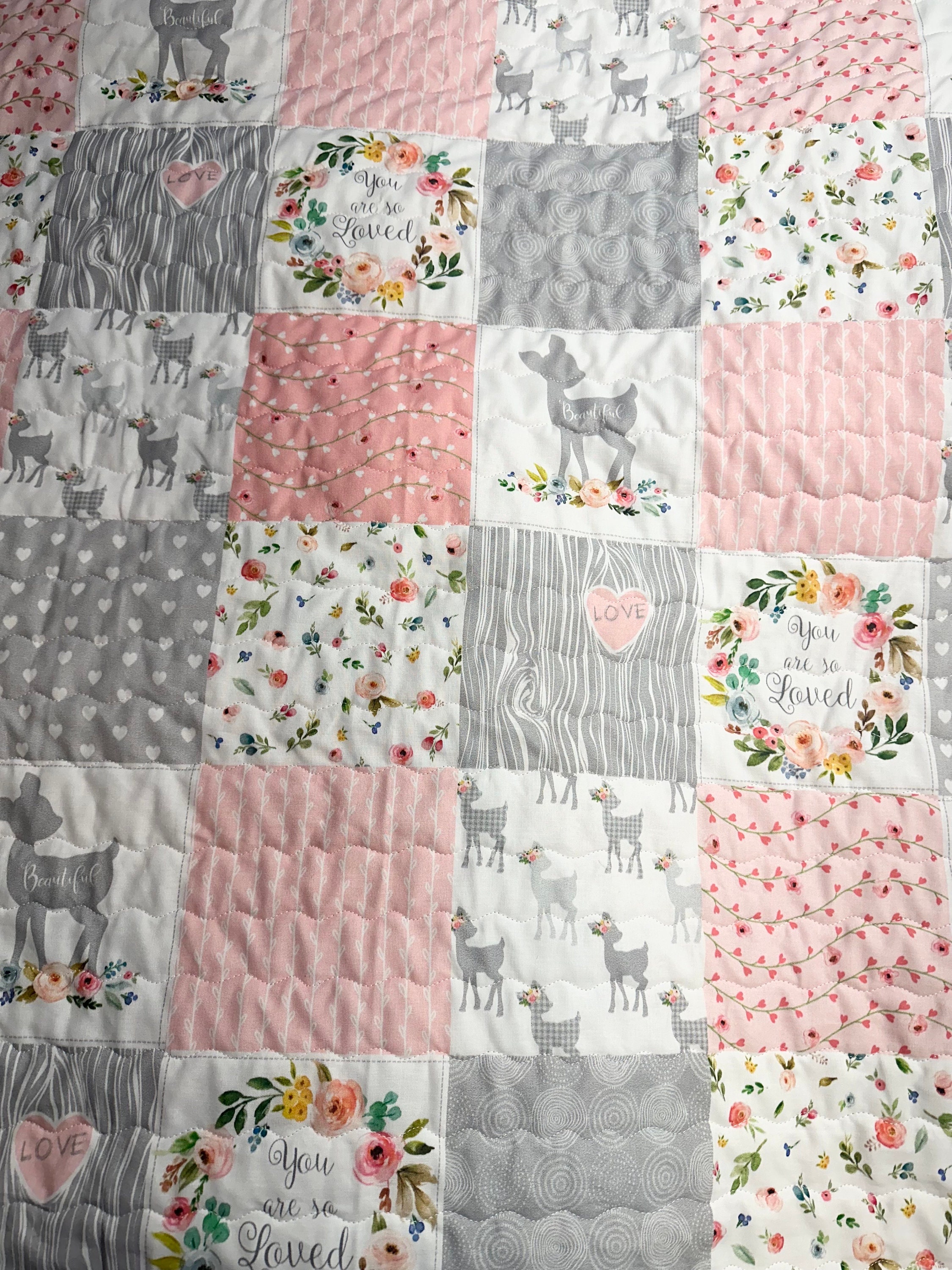 il_fullxfull.6116819575_t8co.jpg Handmade Pink Patchwork Baby Quilt 32x45 | Floral Reversible Blanket‎ | New main image 0