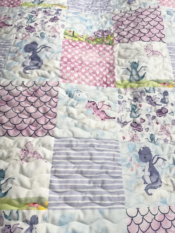 Baby Girl Quilt| Handmade| Dragon Theme| Nursery Decor| Dragon Baby Blanket| Baby Gift| Crib Bedding| Ready to Ship