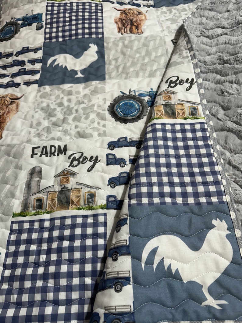 Baby Boy Quilt HandmadeHighland Cow Farm Theme Crib BeddingNursery Decor Handmade Baby Gift image 8