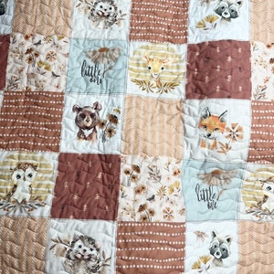 Baby Girl Quilt| Handmade| Boho| Woodland Theme| Nursery Decor| Baby Gift| Crib Bedding| Forest Animals