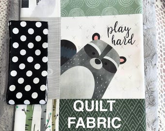 Baby Boy FABRIC| Green| Beginner DIY Kit| Woodland Kit | Forest Animals Kit| Nursery Decor Kit| Crib Bedding Kit|Baby Blanket Kit
