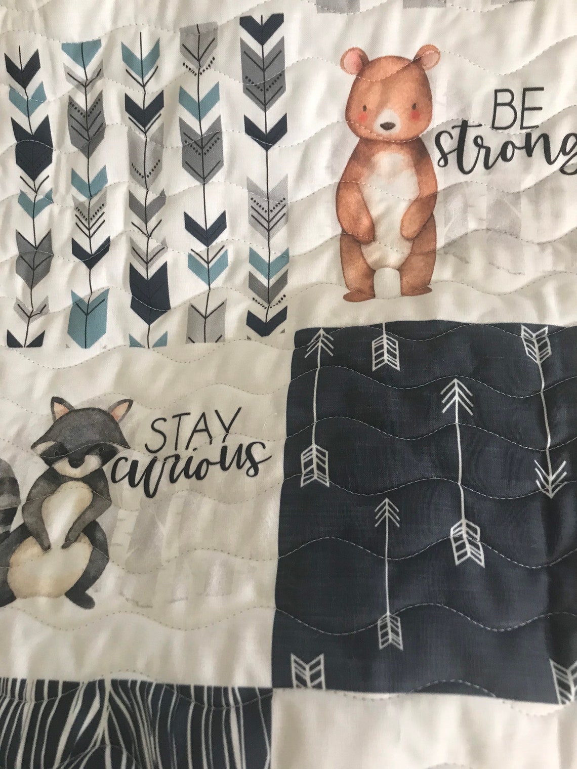 Baby Boy Quilt Handmade Woodland Theme Crib Bedding Nursery Etsy