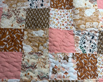 Baby Girl Quilt| Handmade| Patchwork |Boho |Bohemian|Woodland Animals| Baby Blanket| Nursery Decor| Crib Bedding| Baby Shower Gift