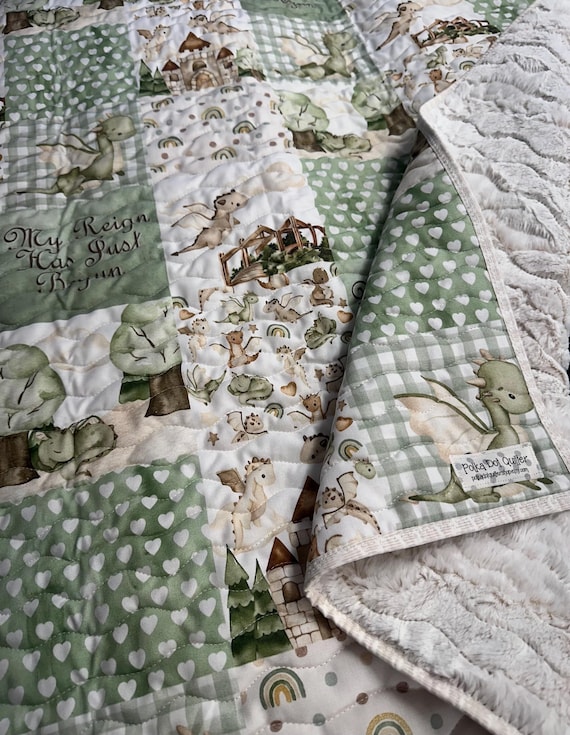 Baby Boy Quilt| Handmade| Dragon Theme| Nursery Decor| Dragon Baby Blanket| Baby Gift| Crib Bedding| Ready to Ship