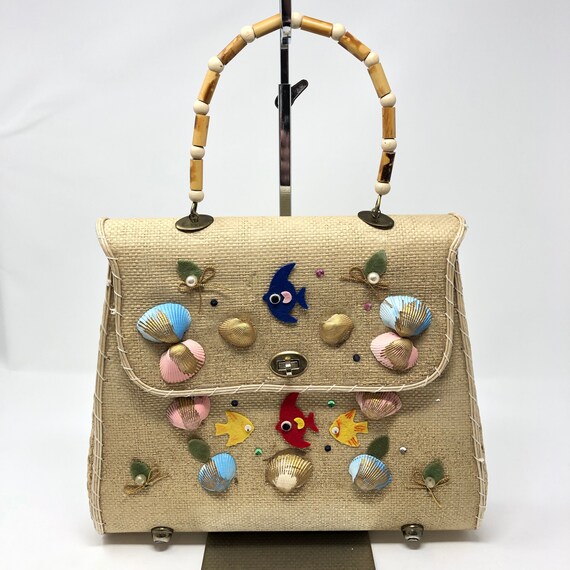 Vintage Purse Shoulder Bag Seashell Fish Nautical